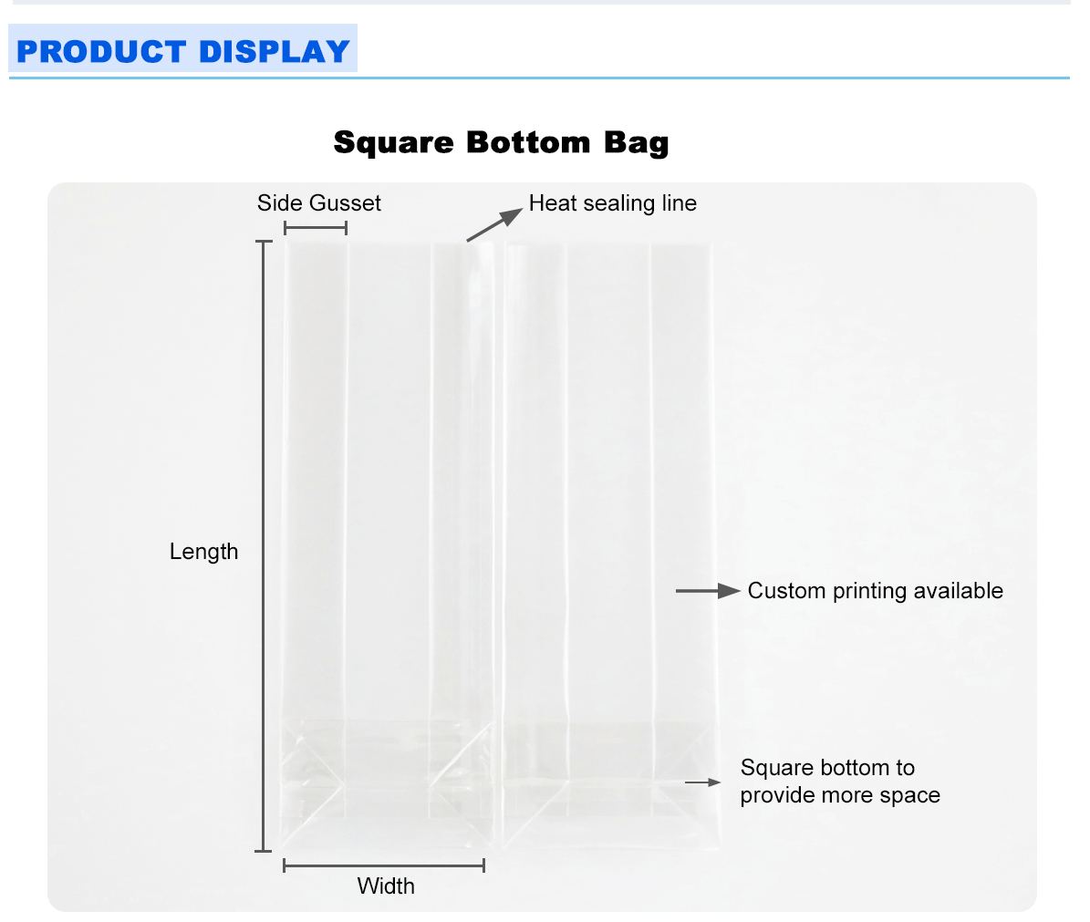 Square Bottom Plastic Cellophane Bags